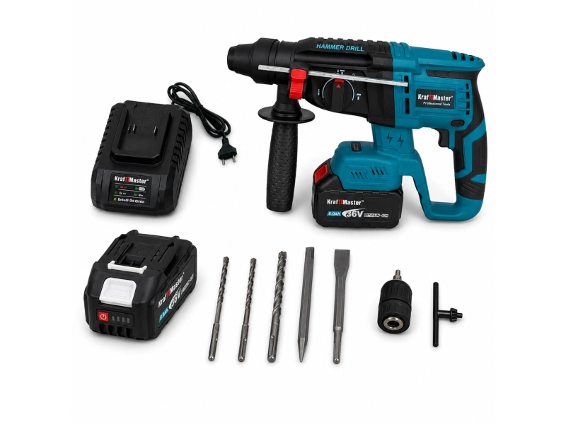 Ciocan perforator fără fir KrafTMaster 36V 8Ah cu 2 baterii + husă - KraftMaster 1714-2